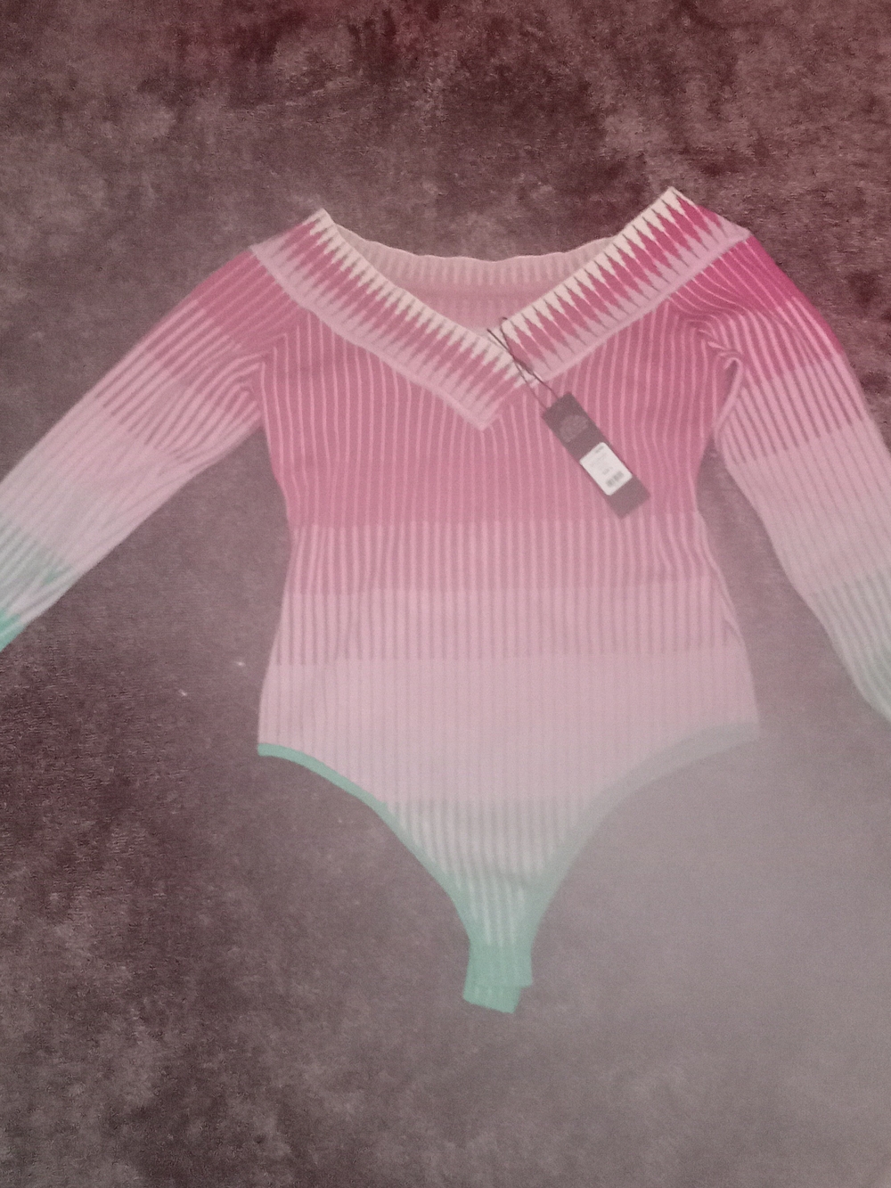 Fashion Nova Pink to Green Ombre Ribbed One-Piece Bodysuit